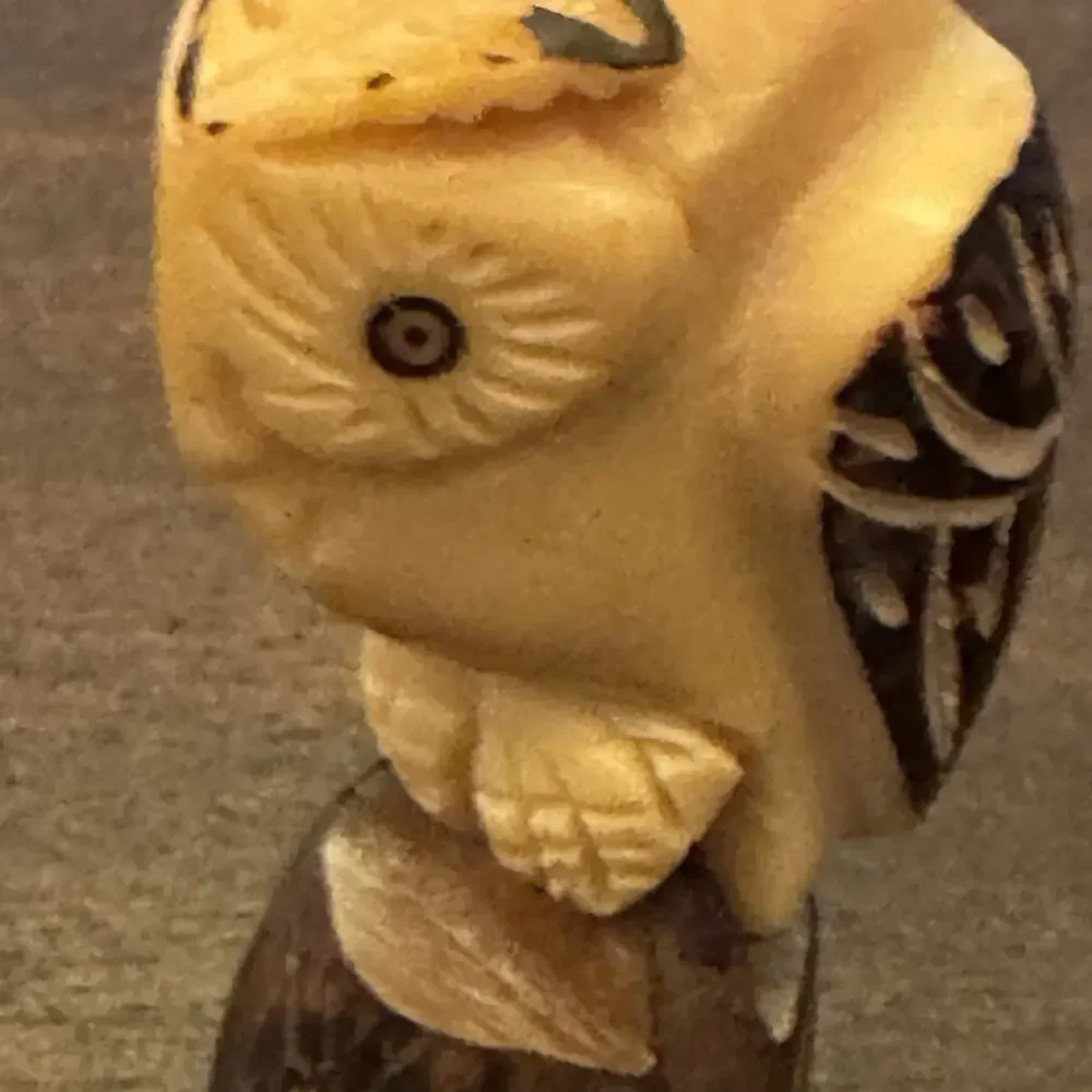 Owl Hand Carved Tagua Nut Vegetable Ivory Figurine Wise Owl Totem Birds Wisdom